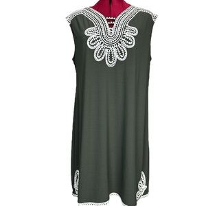 NWOT Alfani plus size olive green sleeveless crepe dress soutache embellishment